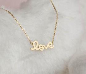 Gold LOVE Necklace, Love Charm Necklace, Sideways Love Necklace, Friendship Necklace