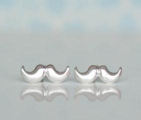 Silver Moustache Earrings, Mustache Studs, Mustache Posts