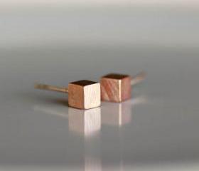 Cube Studs, Pink Gold Cube Post, Square Cube Stud Earrings, Geometric