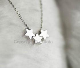 Silver Star Necklace, Tristar Necklace, Three Wishes Necklace, Whimsical Necklace